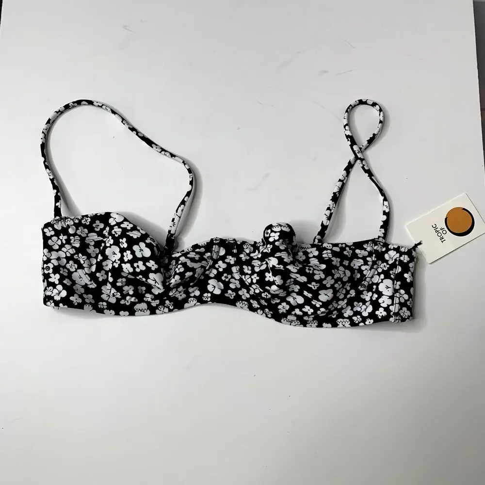 Tropic of C Coco Bikini Top Flora Floral Womens New Large Black White